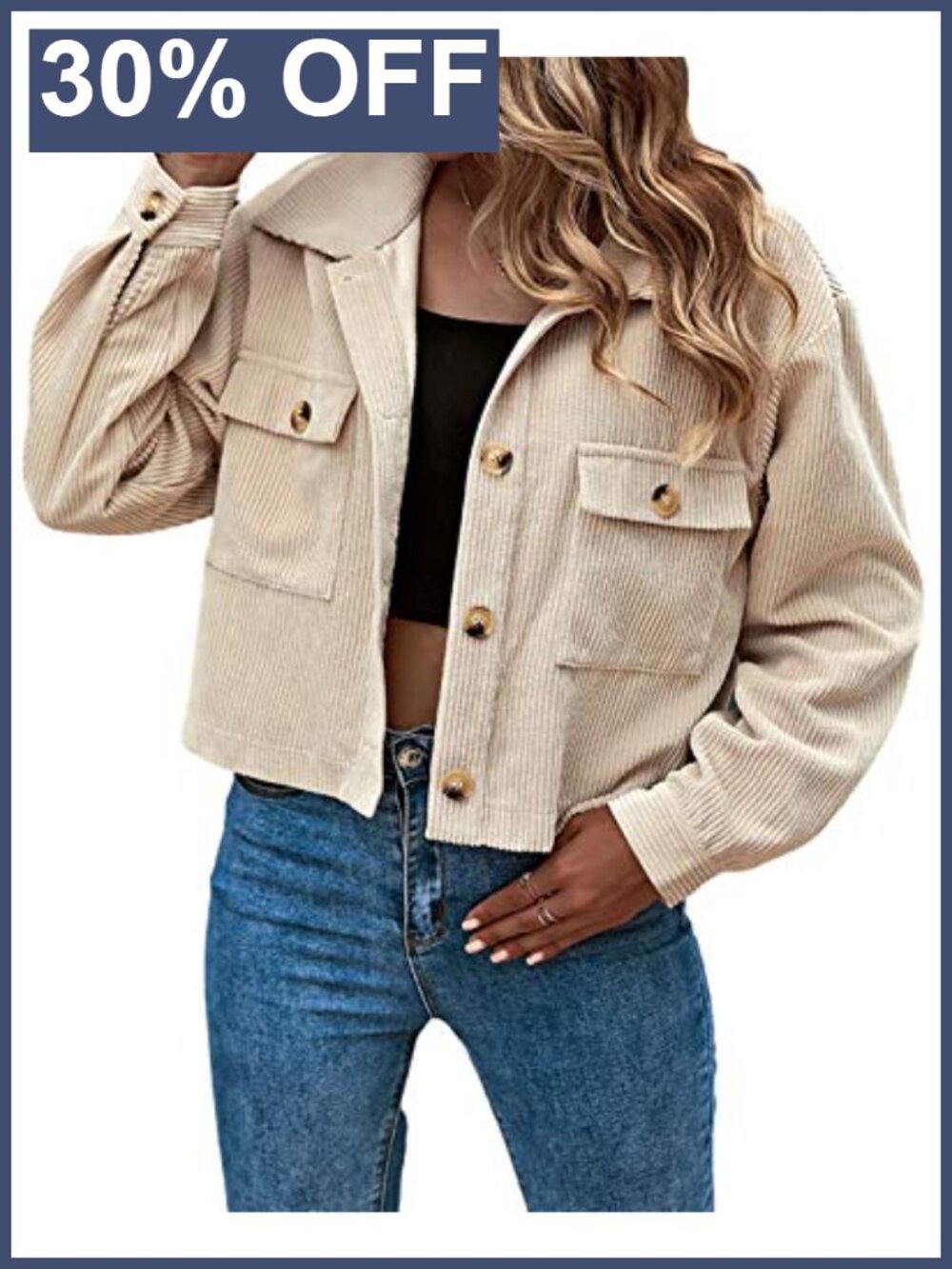 Cropped Corduroy Shacket Button Down Jacket